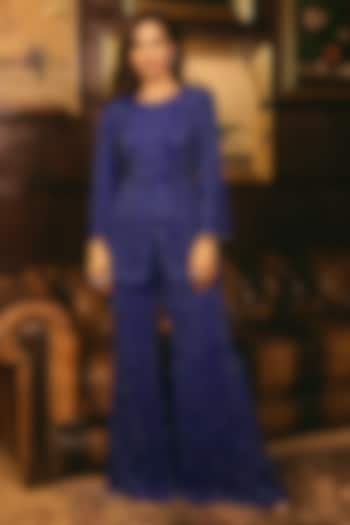 Blue Georgette Flared Pant Set by Studio22 by Pulkita Arora Bajaj at Pernia's Pop Up Shop