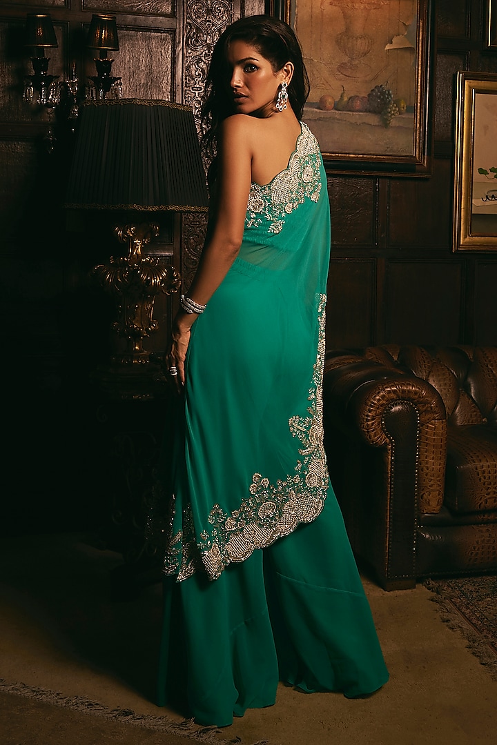 Green Georgette Hand Embroidered Cape Set by Studio22 by Pulkita Arora Bajaj at Pernia's Pop Up Shop