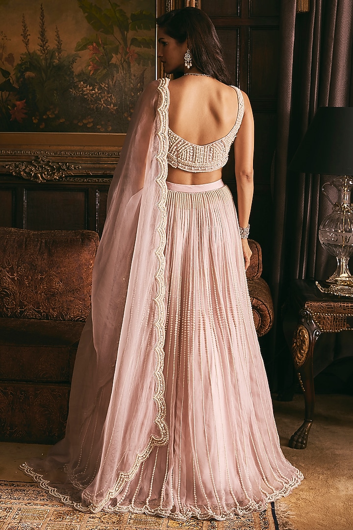 Blush Pink Organza Hand Embroidered Wedding Lehenga Set by Studio22 by Pulkita Arora Bajaj at Pernia's Pop Up Shop