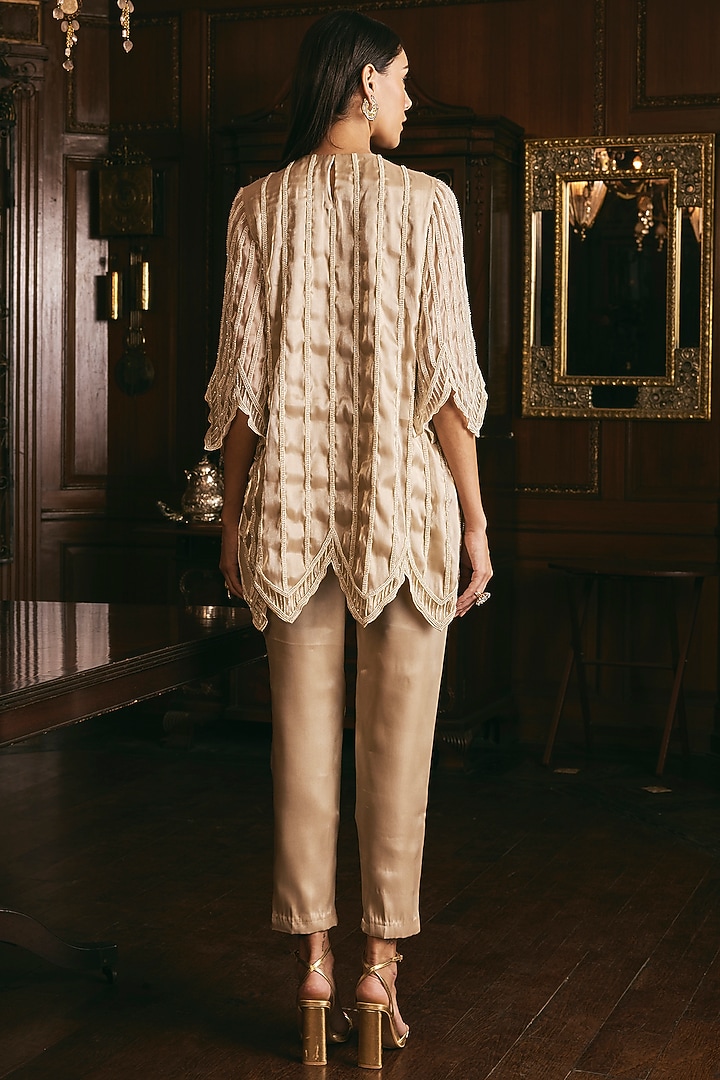 Champagne Organza Hand Embroidered Kurta Set by Studio22 by Pulkita Arora Bajaj at Pernia's Pop Up Shop