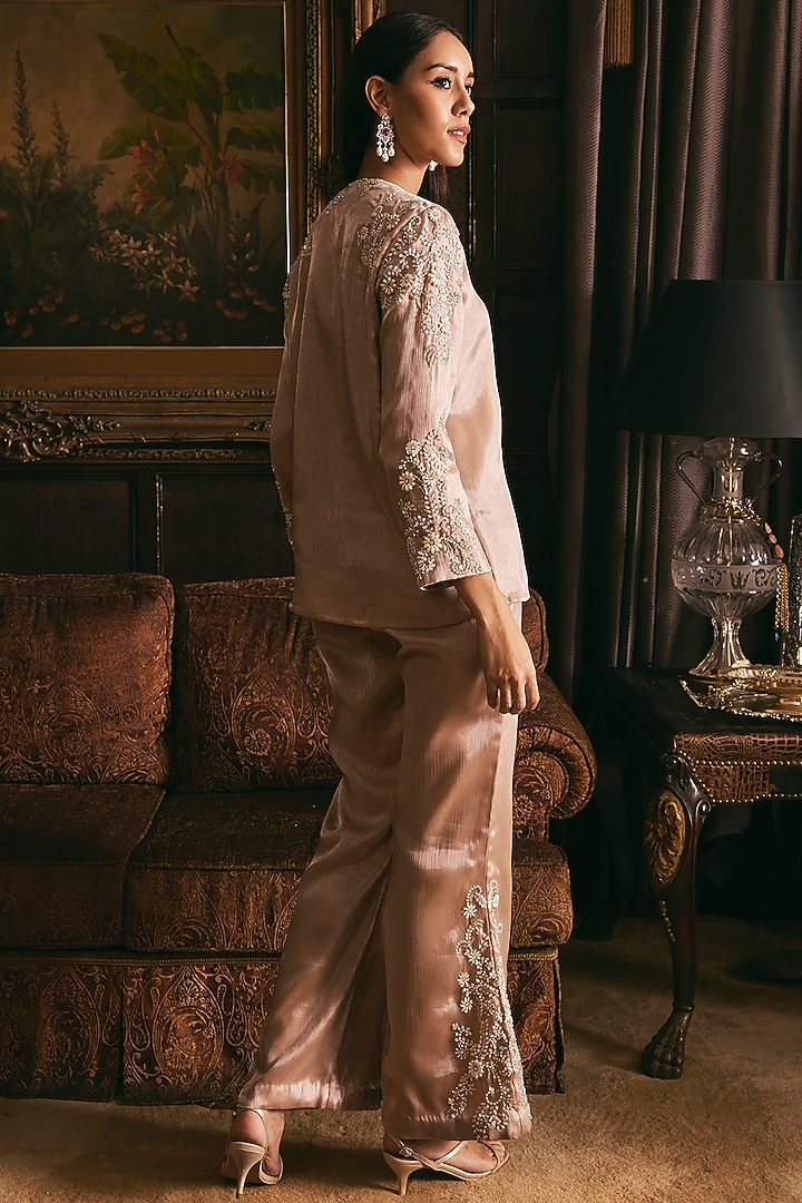 Champagne Organza Hand Embroidered Co-Ord Set by Studio22 by Pulkita Arora Bajaj at Pernia's Pop Up Shop
