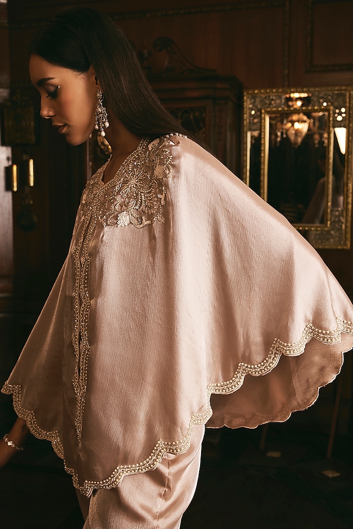 Champagne Organza Hand Embroidered Cape Set by Studio22 by Pulkita Arora Bajaj at Pernia's Pop Up Shop