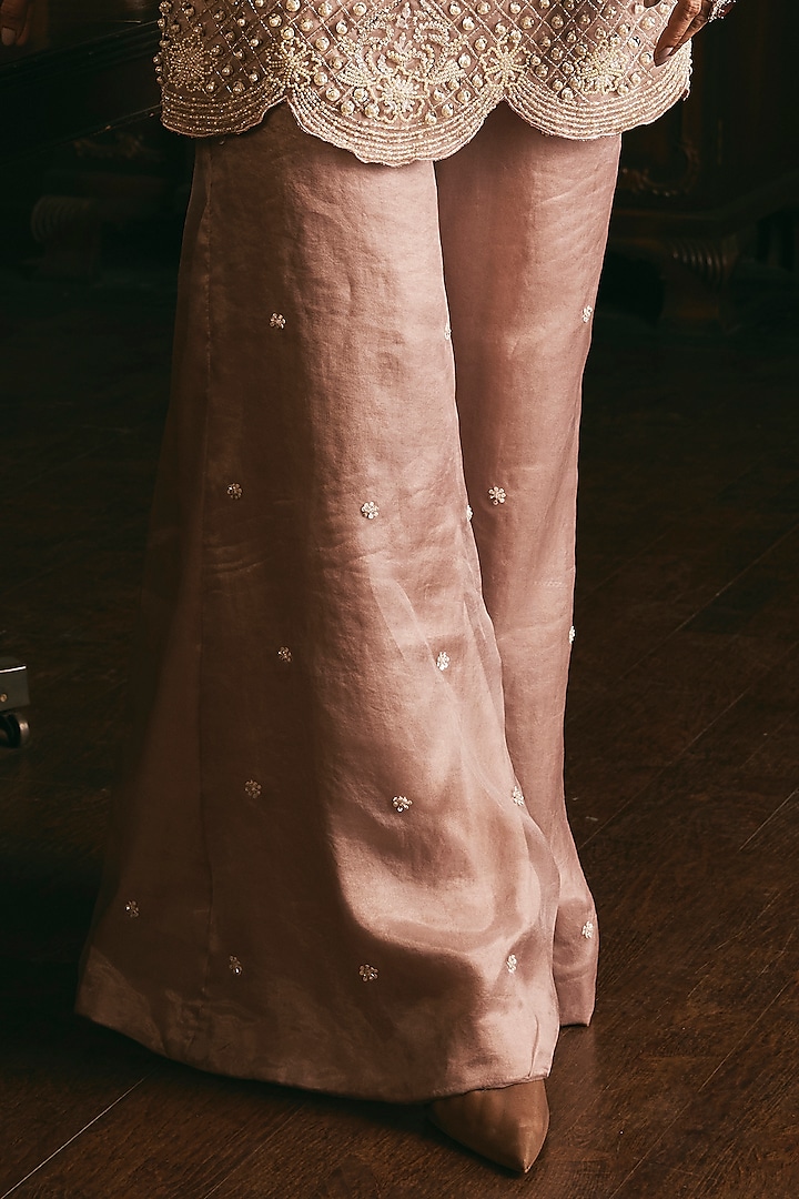 Dusty Rose Pink Organza Hand Embroidered Kurta Set by Studio22 by Pulkita Arora Bajaj at Pernia's Pop Up Shop