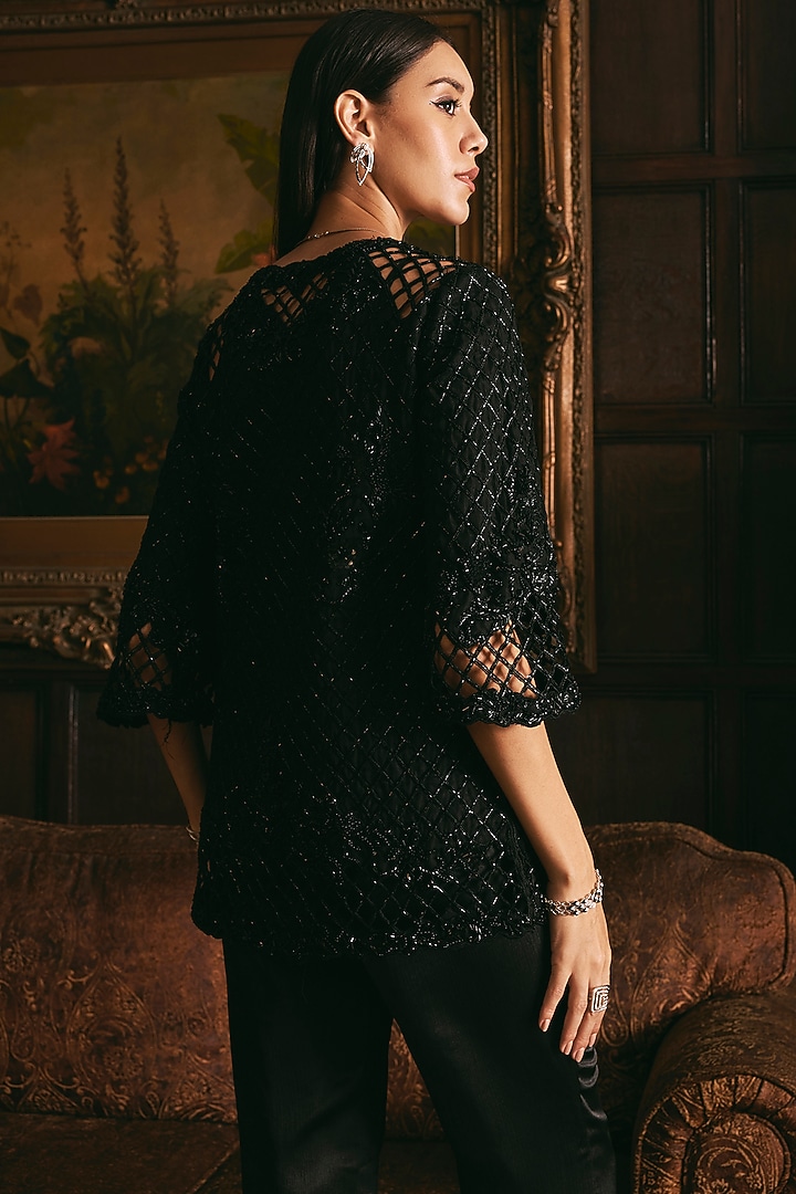 Black Organza & Crepe Cutwork Jacket Set by Studio22 by Pulkita Arora Bajaj at Pernia's Pop Up Shop