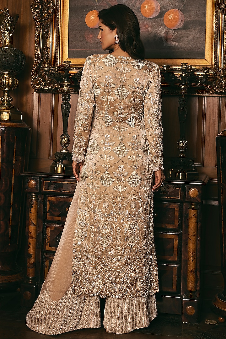 Champagne Organza Hand Embroidered Kurta Set by Studio22 by Pulkita Arora Bajaj at Pernia's Pop Up Shop