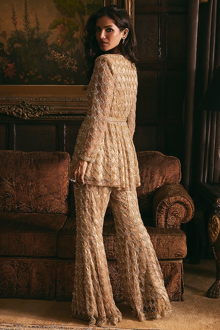 Golden Net Pant Set by Studio22 by Pulkita Arora Bajaj at Pernia's Pop Up Shop