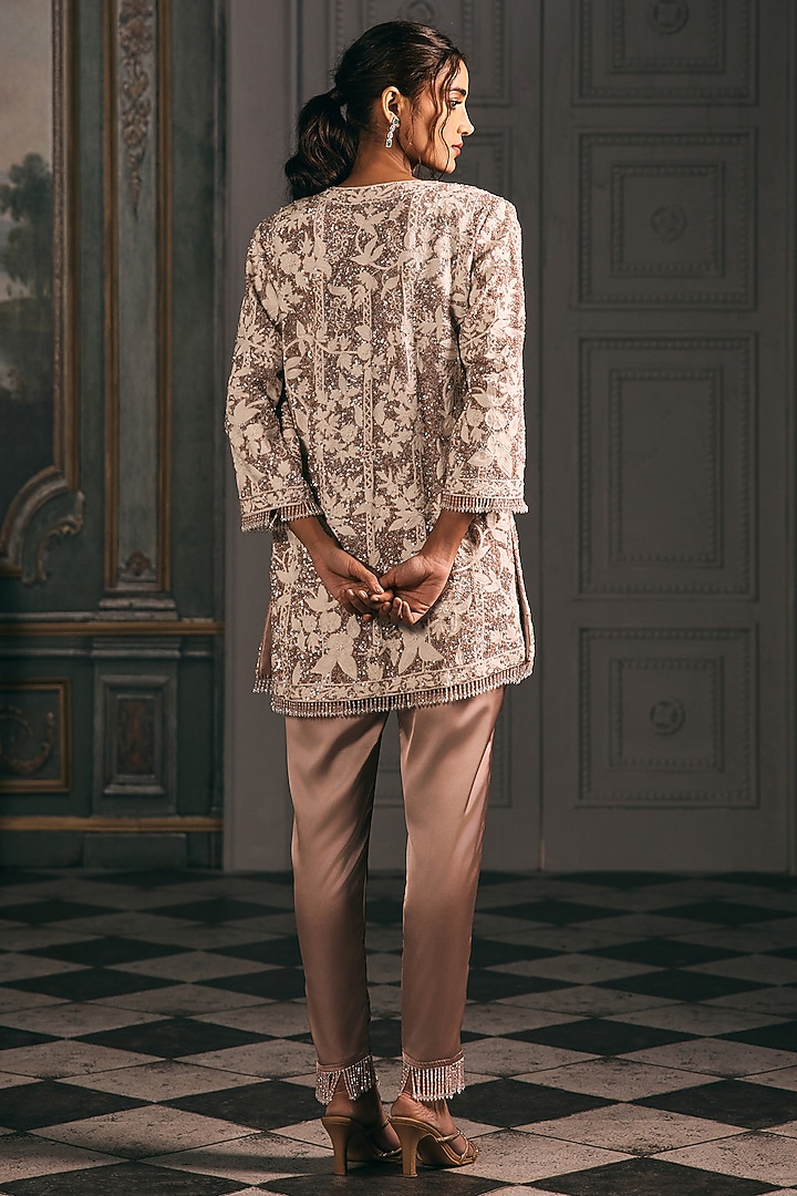 Mocha Brown Georgette & Satin Thread Embellished Kurta Set by Studio22 by Pulkita Arora Bajaj at Pernia's Pop Up Shop