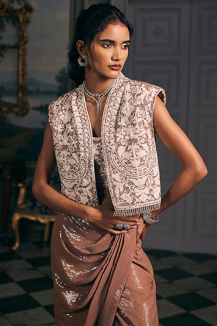 Mocha Brown Georgette Draped Pant Set by Studio22 by Pulkita Arora Bajaj at Pernia's Pop Up Shop