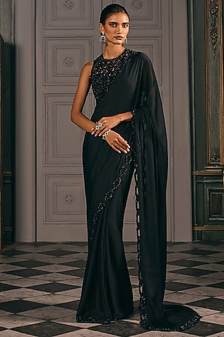 Black Chiffon Blend Saree Set by Studio22 by Pulkita Arora Bajaj