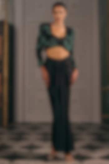 Black & Emerald Green Satin Draped Skirt Set by Studio22 by Pulkita Arora Bajaj at Pernia's Pop Up Shop
