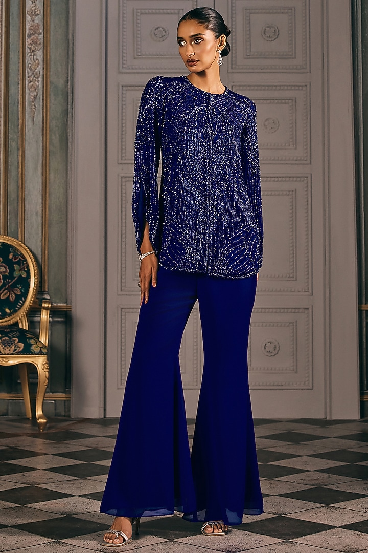 Electric Blue Georgette Pant Set by Studio22 by Pulkita Arora Bajaj at Pernia's Pop Up Shop