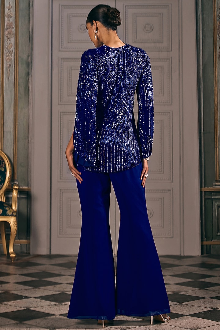 Electric Blue Georgette Pant Set by Studio22 by Pulkita Arora Bajaj at Pernia's Pop Up Shop