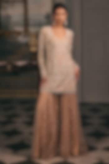 Beige & Ivory Net Gharara Set by Studio22 by Pulkita Arora Bajaj at Pernia's Pop Up Shop