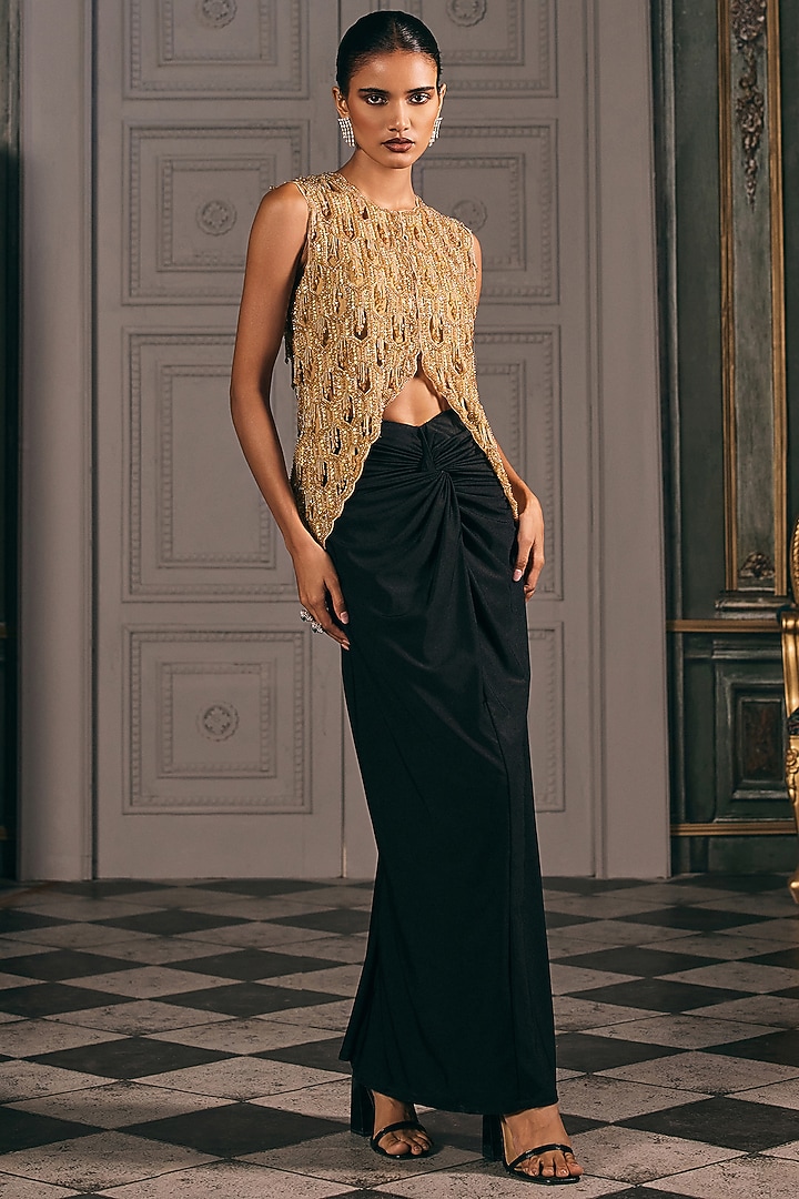 Black Organza & Lycra Draped Skirt Set by Studio22 by Pulkita Arora Bajaj at Pernia's Pop Up Shop