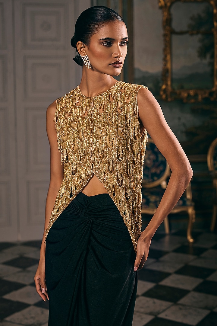 Black Organza & Lycra Draped Skirt Set by Studio22 by Pulkita Arora Bajaj at Pernia's Pop Up Shop