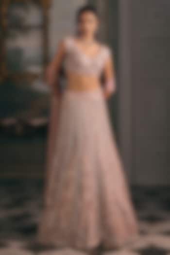 Pink Net & Shimmer Hand Embroidered Bridal Lehenga Set by Studio22 by Pulkita Arora Bajaj at Pernia's Pop Up Shop