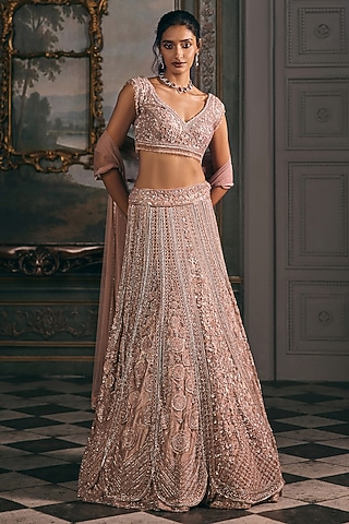 Pink Net & Shimmer Hand Embroidered Lehenga Set by Studio22 by Pulkita Arora Bajaj
