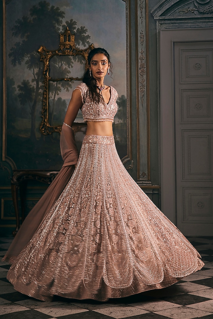 Pink Net & Shimmer Hand Embroidered Bridal Lehenga Set by Studio22 by Pulkita Arora Bajaj at Pernia's Pop Up Shop