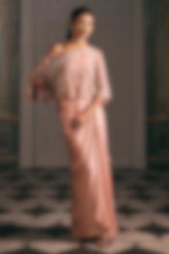 Pink Organza & Satin Blend Crystal Embroidered Cape Set by Studio22 by Pulkita Arora Bajaj at Pernia's Pop Up Shop