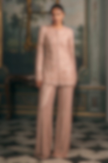 Blush Pink Net & Shimmer Embroidered Kurta Set by Studio22 by Pulkita Arora Bajaj at Pernia's Pop Up Shop