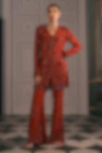 Red Georgette Embroidered Kurta Set by Studio22 by Pulkita Arora Bajaj at Pernia's Pop Up Shop