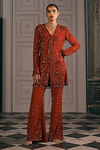Red Georgette Embroidered Kurta Set by Studio22 by Pulkita Arora Bajaj