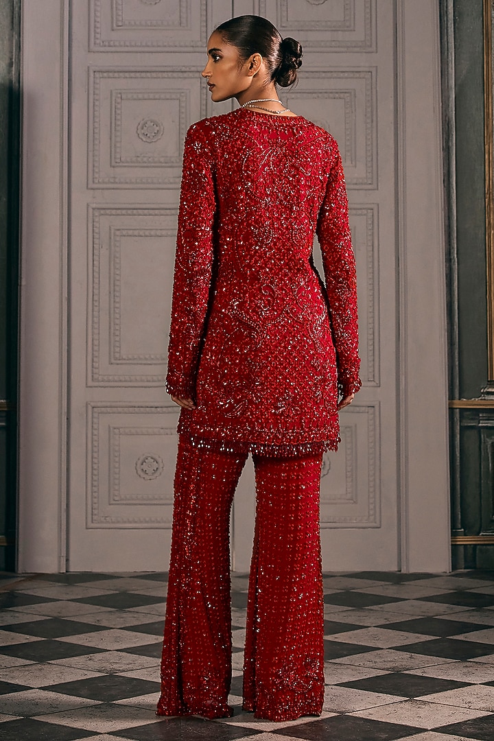 Red Georgette Embroidered Kurta Set by Studio22 by Pulkita Arora Bajaj at Pernia's Pop Up Shop