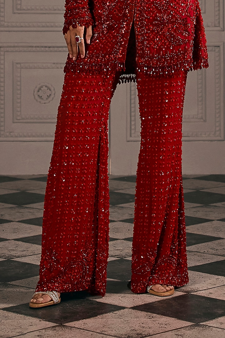 Red Georgette Embroidered Kurta Set by Studio22 by Pulkita Arora Bajaj at Pernia's Pop Up Shop