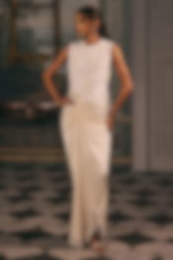 Ivory Satin Blend Draped Skirt Set by Studio22 by Pulkita Arora Bajaj at Pernia's Pop Up Shop