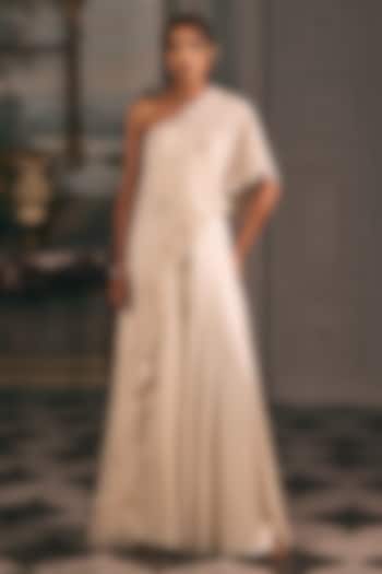 Off-White Organza & Satin Blend Jumpsuit by Studio22 by Pulkita Arora Bajaj at Pernia's Pop Up Shop