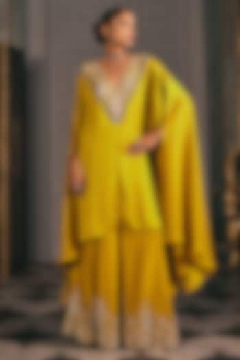 Mustard Silk Blend Embroidered Kaftan Set by Studio22 by Pulkita Arora Bajaj at Pernia's Pop Up Shop