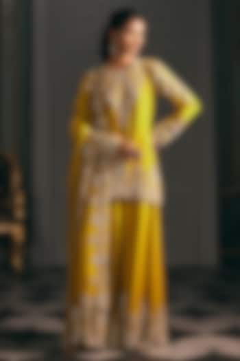 Mustard Silk Blend Embroidered Kurta Set by Studio22 by Pulkita Arora Bajaj at Pernia's Pop Up Shop