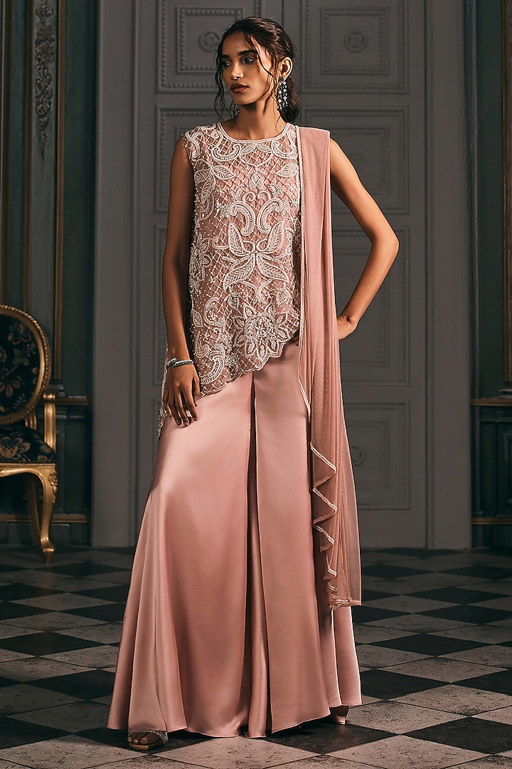 Pink Satin Wedding Sharara Set by Studio22 by Pulkita Arora Bajaj at Pernia's Pop Up Shop