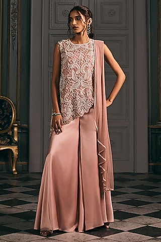 Pink Satin Sharara Set by Studio22 by Pulkita Arora Bajaj