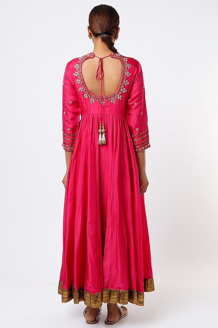Magenta Hand Embroidered Party Wear Anarkali Set by Studio A at Pernia's Pop Up Shop