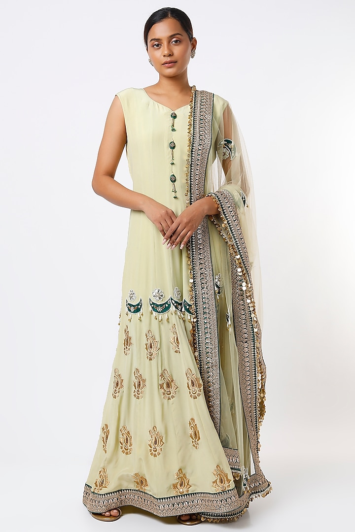 Lime Hand Embroidered Anarkali Set by Studio A