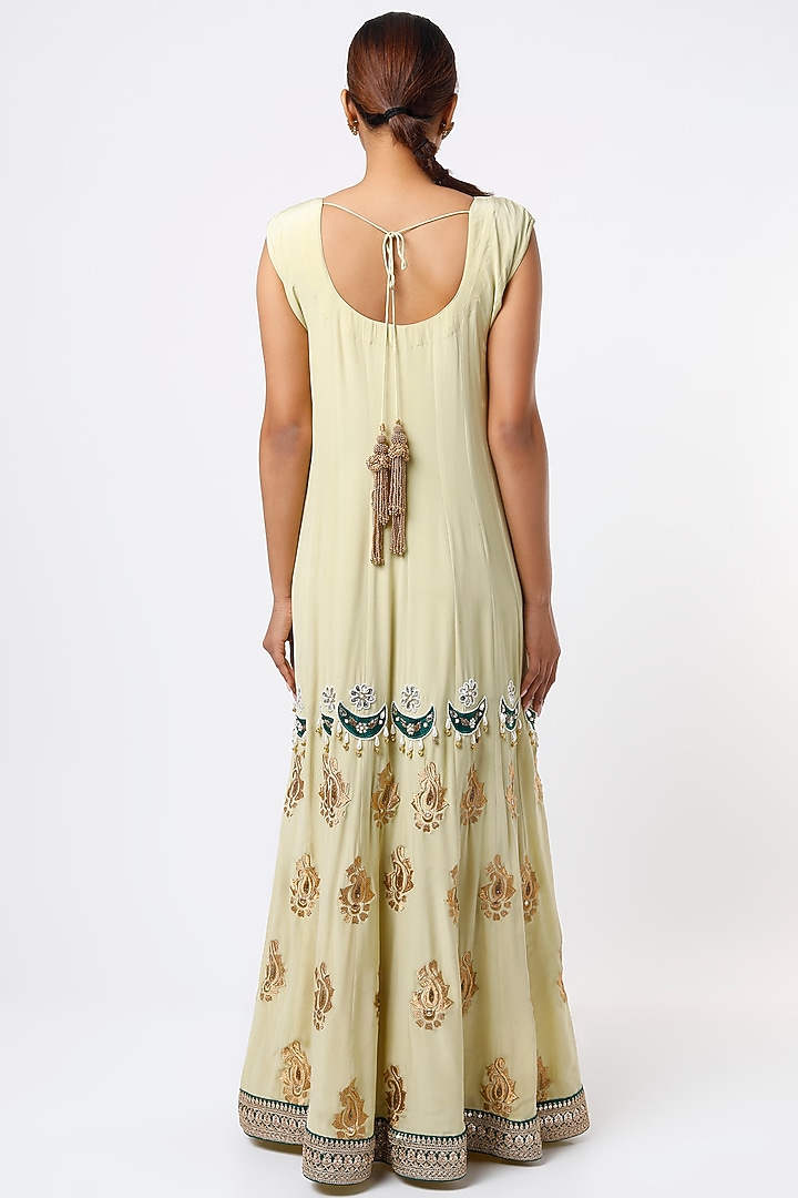 Lime Hand Embroidered Wedding Anarkali Set by Studio A at Pernia's Pop Up Shop