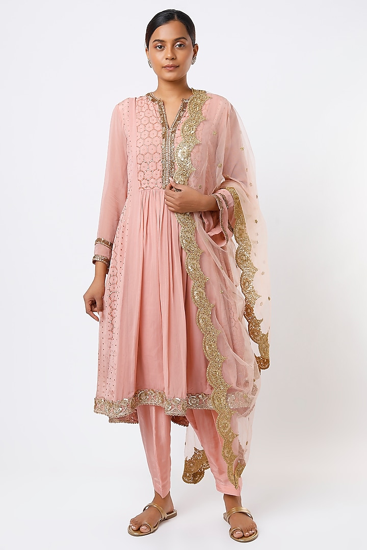 Blush Pink Embroidered Anarkali Set by Studio A