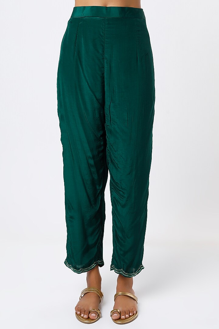 Emerald Green Hand Embroidered Kurta Set by Studio A at Pernia's Pop Up Shop