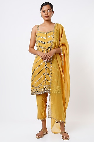 Mustard Hand Embroidered Kurta Set by Studio A