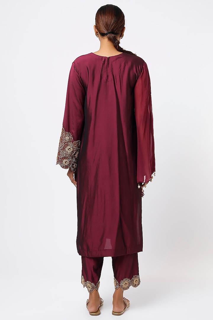 Wine Hand Embroidered Kurta Set by Studio A at Pernia's Pop Up Shop