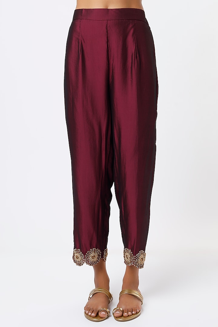 Wine Hand Embroidered Kurta Set by Studio A at Pernia's Pop Up Shop