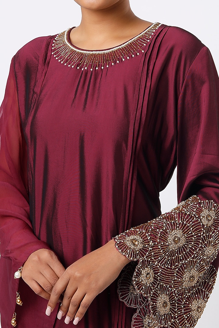 Wine Hand Embroidered Kurta Set by Studio A at Pernia's Pop Up Shop