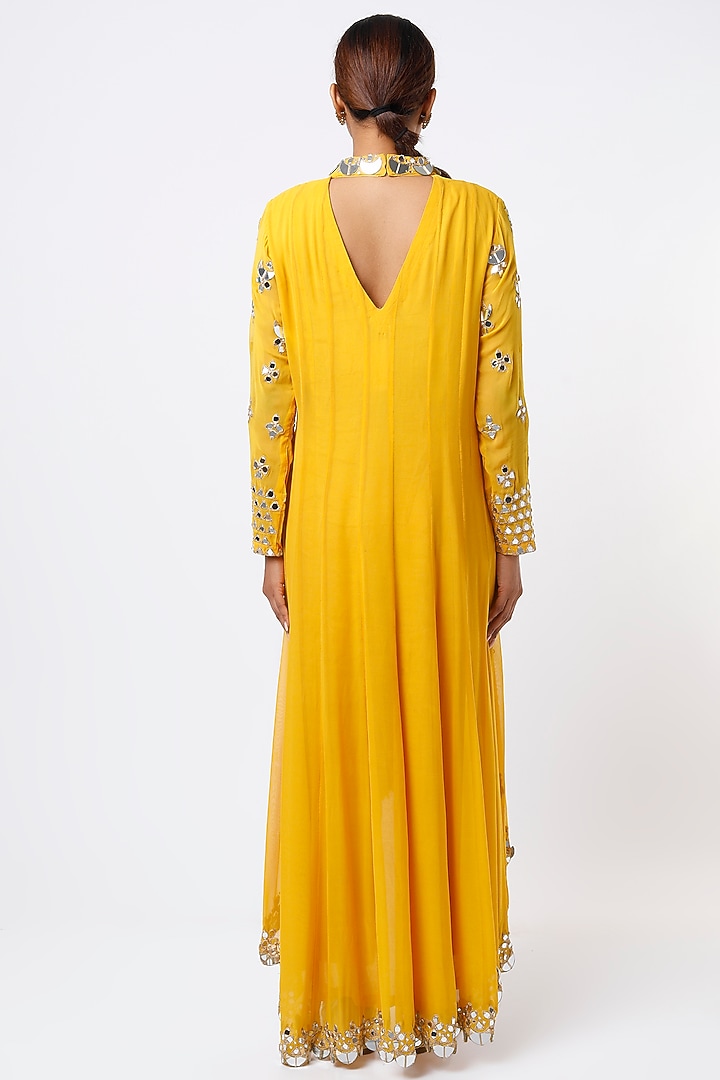 Mustard Embroidered Wedding Anarkali Set by Studio A at Pernia's Pop Up Shop