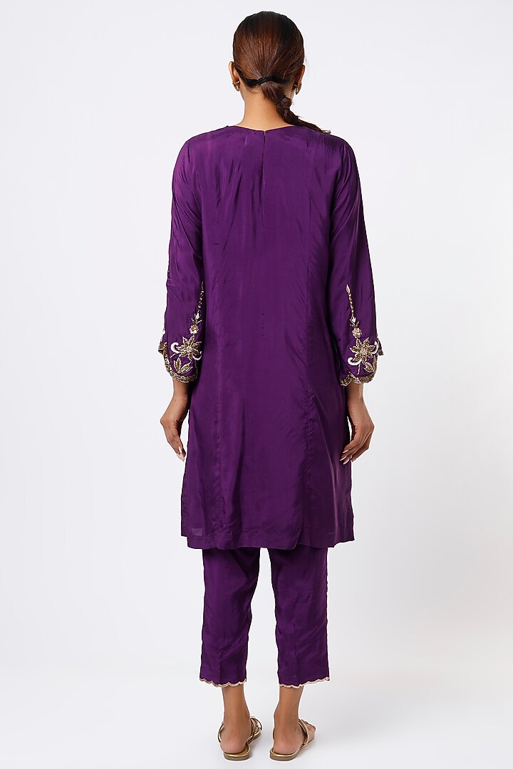 Purple Hand Embroidered Kurta Set by Studio A at Pernia's Pop Up Shop