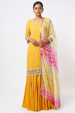 Mustard Layered Skirt Set by Studio A