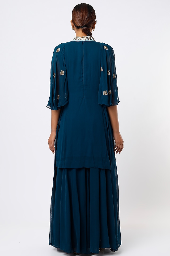 Blue Georgette Wedding Sharara Set by Studio A at Pernia's Pop Up Shop