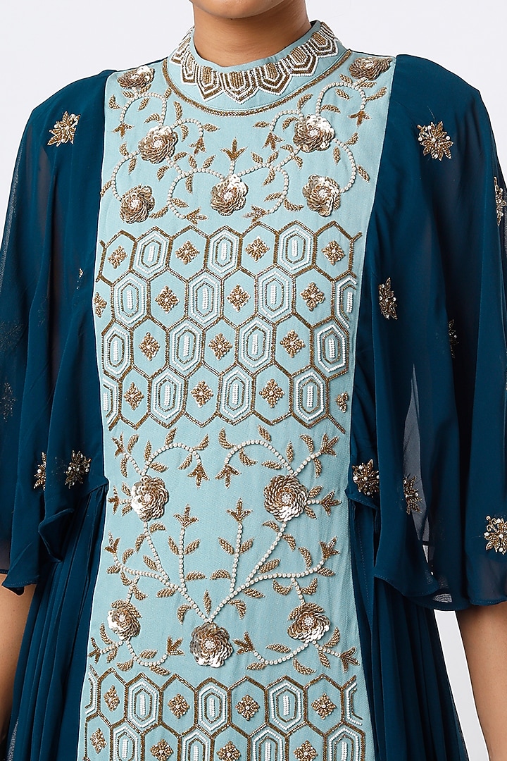 Blue Georgette Wedding Sharara Set by Studio A at Pernia's Pop Up Shop