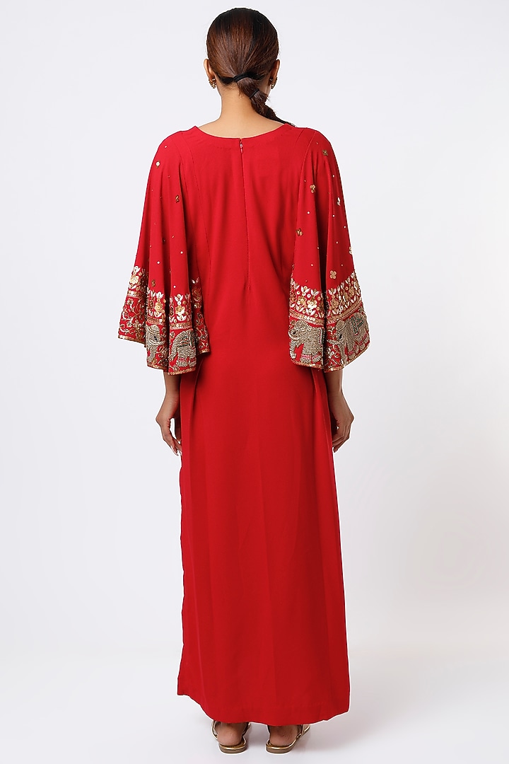 Red Hand Embroidered Maxi Cocktail Dress by Studio A at Pernia's Pop Up Shop