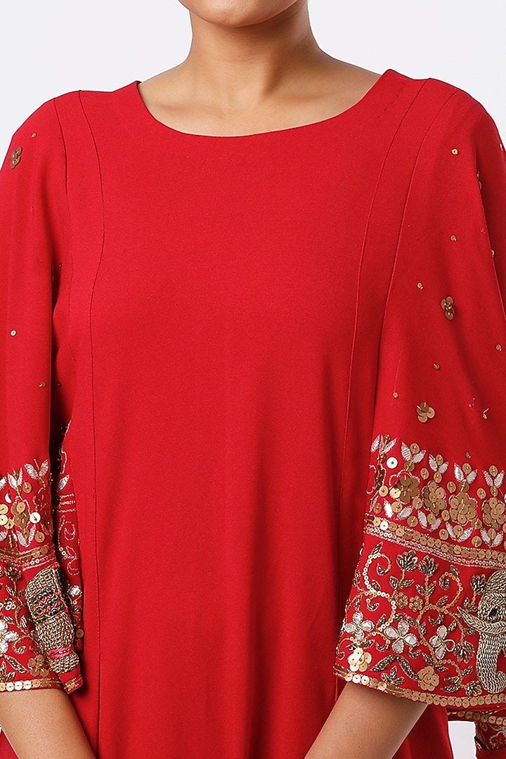 Red Hand Embroidered Maxi Cocktail Dress by Studio A at Pernia's Pop Up Shop